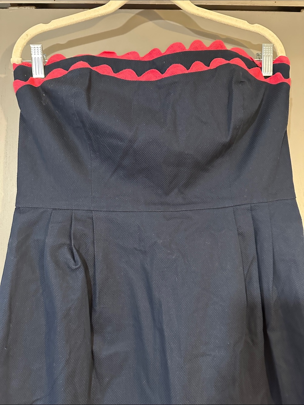 Vineyard Vines Strapless Navy Dress Pink Trim Size 12 Preppy Summer Fit & Flare - Picture 2 of 5